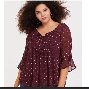 Torrid Burgundy Chiffon Dot Blouse